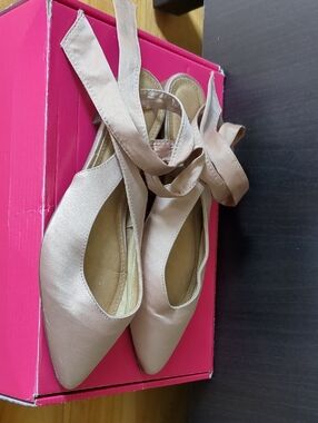 Women's Satin Pointed Toe Tie-Up Flats in Blush